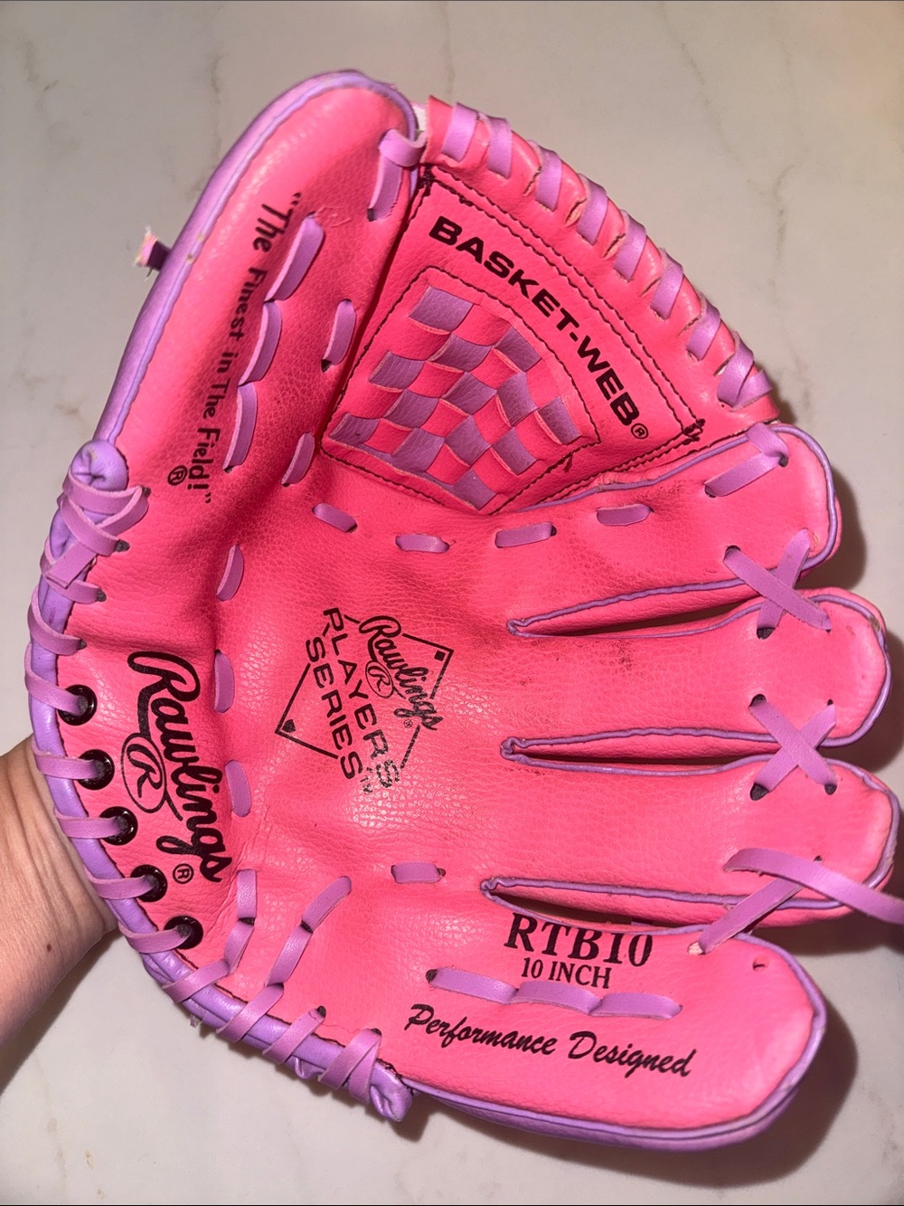 Rawlings Pink and Lavender Kids' Basket-Web Baseball Glove 10”
